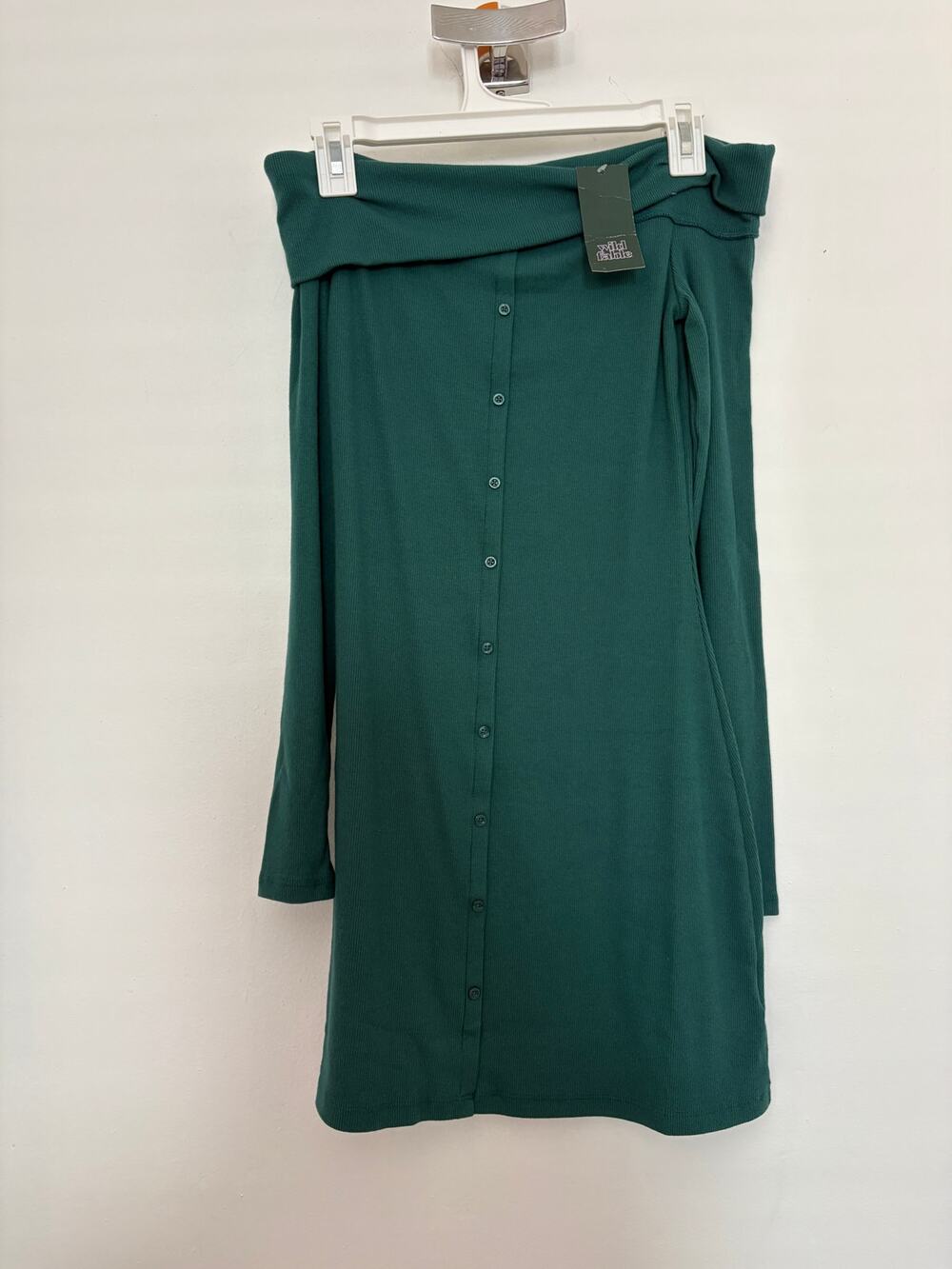 Wild Fable Green Ribbed Button Front Long Sleeve Midi Dress XS NWT